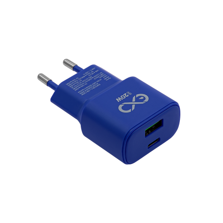 Uniwersalna ładowarka sieciowa eXc SLIM, 1x USB-A QC + 1x USB-C PD, 20W, granatowa
