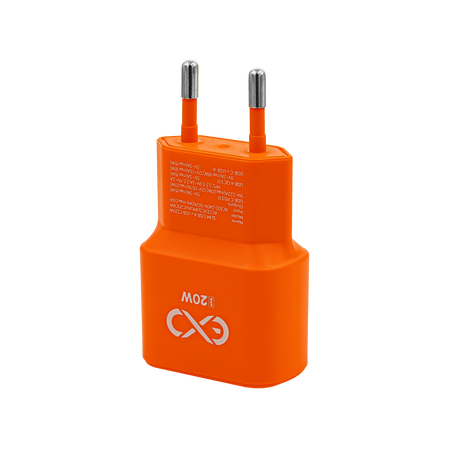 Uniwersalna szybka ładowarka sieciowa eXc SLIM, 1x USB-A QC + 1x USB-C PD, 20W, pomarańczowa