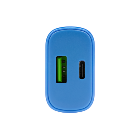 Uniwersalna szybka ładowarka sieciowa eXc SLIM, 1x USB-A QC + 1x USB-C PD, 20W, rozlany cyan