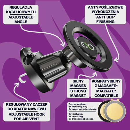 Uniwersalny, magnetyczny uchwyt samochodowy na telefon komórkowy eXc FLAT, czarno-grafitowy