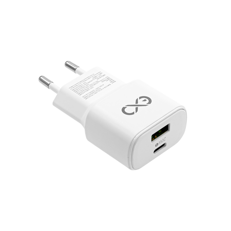 Uniwersalna szybka ładowarka sieciowa eXc SLIM, 1x USB-A QC + 1x USB-C PD, 20W, biała