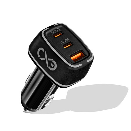 Uniwersalna szybka ładowarka samochodowa eXc LIGHT, 1x USB-A QC+2x USB-C PD, 75W, czarna