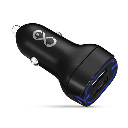 Uniwersalna szybka ładowarka samochodowa eXc LIGHT, 2x USB-A QC, 45W, czarny