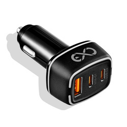 Uniwersalna szybka ładowarka samochodowa eXc LIGHT, 1x USB-A QC+2x USB-C PD, 75W, czarna