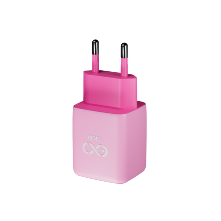 Uniwersalna szybka ładowarka sieciowa eXc CUBE, 1x USB-A QC + 1x USB-C PD, 30W, jasno różowo-różowa