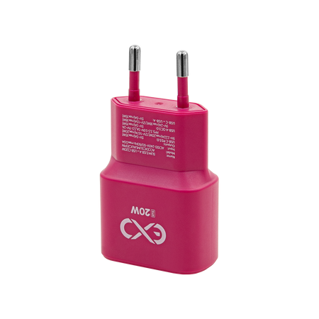 Uniwersalna szybka ładowarka sieciowa eXc SLIM, 1x USB-A QC + 1x USB-C PD, 20W, różowa