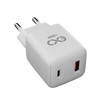 Uniwersalna szybka ładowarka sieciowa eXc CUBE, 1x USB-A QC + 1x USB-C PD, 30W, biała