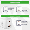 Uniwersalna szybka ładowarka sieciowa eXc CUBE, 1x USB-A QC + 1x USB-C PD, 30W, biała