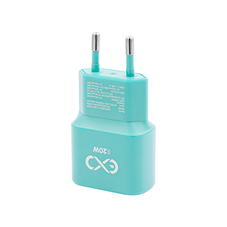Uniwersalna szybka ładowarka sieciowa eXc SLIM, 1x USB-A QC + 1x USB-C PD, 20W, miętowa