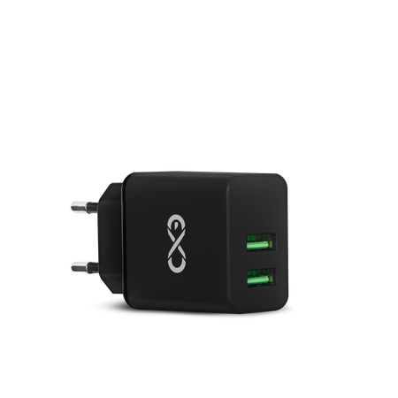 Uniwersalna ładowarka sieciowa eXc BASIC,2xUSBA QC,18W,czarna
