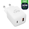 Uniwersalna szybka ładowarka sieciowa eXc CUBE, 1x USB-A QC + 1x USB-C PD, 30W, biała