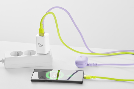 Uniwersalna szybka ładowarka sieciowa eXc CUBE, 1x USB-A QC + 2x USB-C PD, 65W, biała