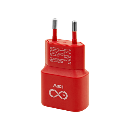 Uniwersalna szybka ładowarka sieciowa eXc SLIM, 1x USB-A QC + 1x USB-C PD, 20W, czerwona