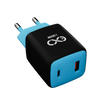 Uniwersalna szybka ładowarka sieciowa eXc CUBE, 1x USB-A QC + 1x USB-C PD, 30W, czarno-niebieska