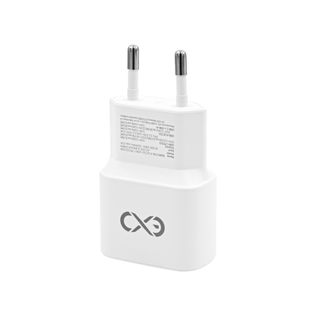 Uniwersalna szybka ładowarka sieciowa eXc SLIM, 1x USB-A QC + 1x USB-C PD, 20W, biała