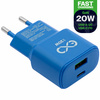 Uniwersalna szybka ładowarka sieciowa eXc SLIM, 1x USB-A QC + 1x USB-C PD, 20W, rozlany cyan