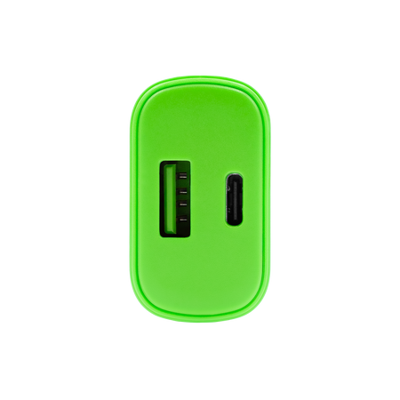 Uniwersalna szybka ładowarka sieciowa eXc SLIM, 1x USB-A QC + 1x USB-C PD, 20W, neonowo zielona