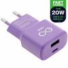 Uniwersalna szybka ładowarka sieciowa eXc SLIM, 1x USB-A QC + 1x USB-C PD, 20W, liliowa