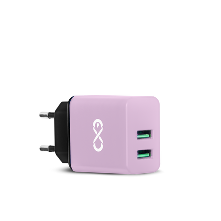 Uniwersalna ładowarka sieciowa eXc BASIC,2xUSBA QC,18W,liliowo-czarna