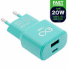 Uniwersalna szybka ładowarka sieciowa eXc SLIM, 1x USB-A QC + 1x USB-C PD, 20W, miętowa