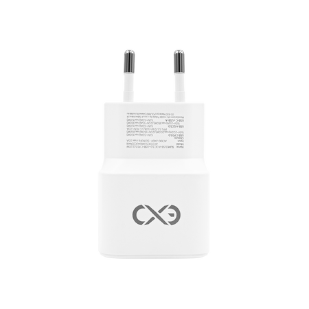 Uniwersalna szybka ładowarka sieciowa eXc SLIM, 1x USB-A QC + 1x USB-C PD, 20W, biała