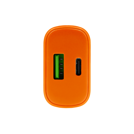 Uniwersalna szybka ładowarka sieciowa eXc SLIM, 1x USB-A QC + 1x USB-C PD, 20W, pomarańczowa