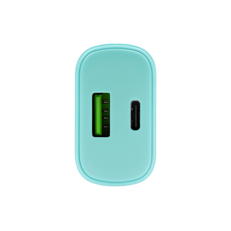 Uniwersalna szybka ładowarka sieciowa eXc SLIM, 1x USB-A QC + 1x USB-C PD, 20W, miętowa