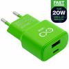 Uniwersalna szybka ładowarka sieciowa eXc SLIM, 1x USB-A QC + 1x USB-C PD, 20W, neonowo zielona