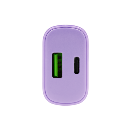 Uniwersalna szybka ładowarka sieciowa eXc SLIM, 1x USB-A QC + 1x USB-C PD, 20W, liliowa