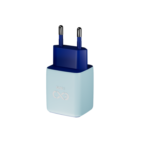 Uniwersalna szybka ładowarka sieciowa eXc CUBE, 1x USB-A QC + 1x USB-C PD, 30W, jasno niebiesko-granatowa