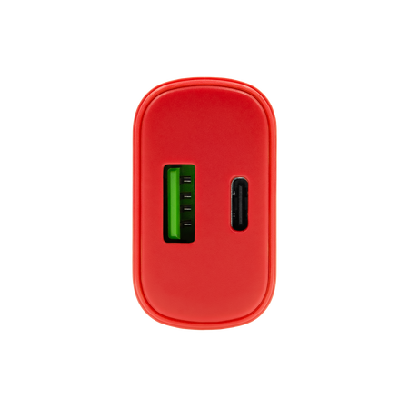 Uniwersalna szybka ładowarka sieciowa eXc SLIM, 1x USB-A QC + 1x USB-C PD, 20W, czerwona