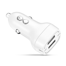 Uniwersalna szybka ładowarka samochodowa eXc LIGHT,2x USB-A QC, 45W, biała