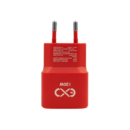 Uniwersalna szybka ładowarka sieciowa eXc SLIM, 1x USB-A QC + 1x USB-C PD, 20W, czerwona