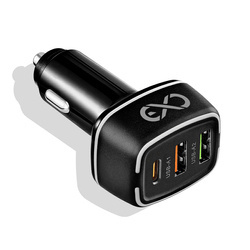 Uniwersalna szybka ładowarka samochodowa eXc LIGHT, 2x USB-A QC+1x USB-C PD, 48W, czarna
