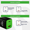 Uniwersalna szybka ładowarka sieciowa eXc CUBE, 1x USB-A QC + 1x USB-C PD, 30W, czarno-neonowo zielona