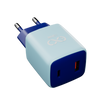 Uniwersalna szybka ładowarka sieciowa eXc CUBE, 1x USB-A QC + 1x USB-C PD, 30W, jasno niebiesko-granatowa