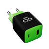 Uniwersalna szybka ładowarka sieciowa eXc CUBE, 1x USB-A QC + 1x USB-C PD, 30W, czarno-neonowo zielona
