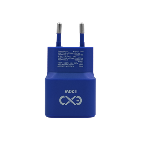 Uniwersalna ładowarka sieciowa eXc SLIM, 1x USB-A QC + 1x USB-C PD, 20W, granatowa