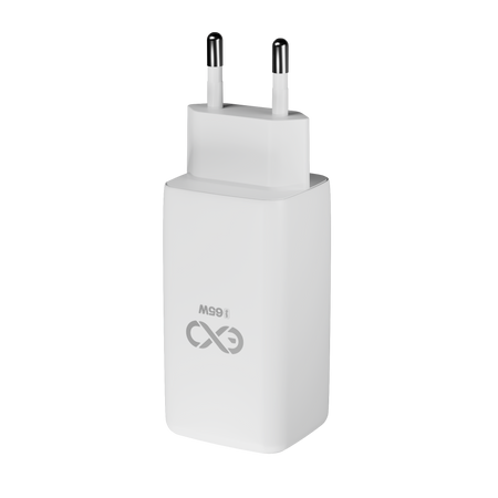 Uniwersalna szybka ładowarka sieciowa eXc CUBE, 1x USB-A QC + 2x USB-C PD, 65W, biała